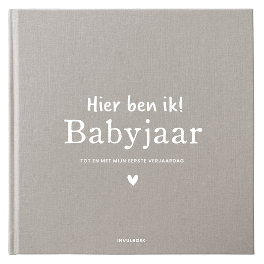 Mijn babyjaar invulboek - Linnen Taupe/Grijs