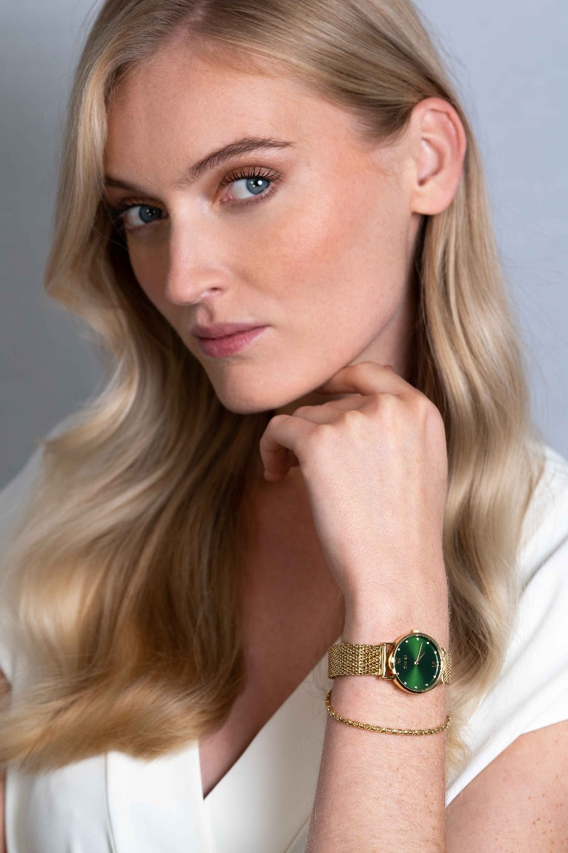 zinzi lady crystal groen horloge 28mm ziw635m